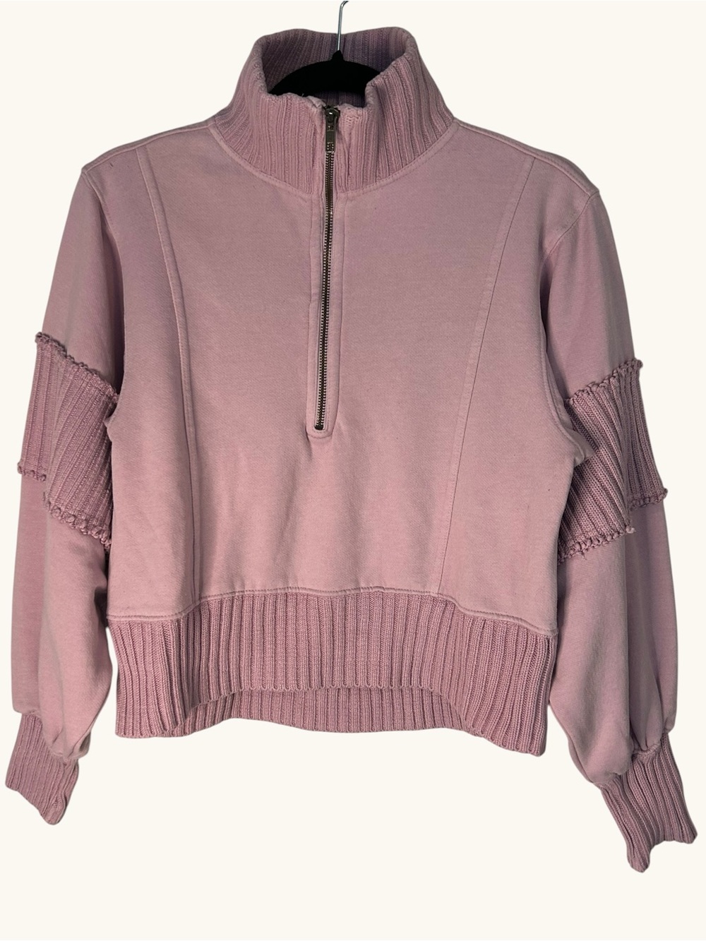 Daily Practice Anthropologie Mixed Media Quarter Zip Sweatshirt Pink XS